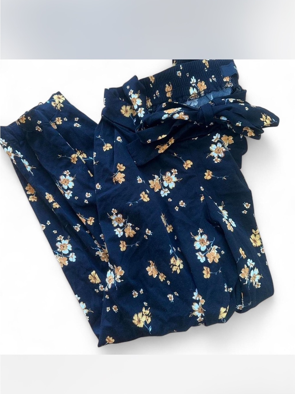 Torrid Black Floral Pants with Mustard Yellow Blossoms